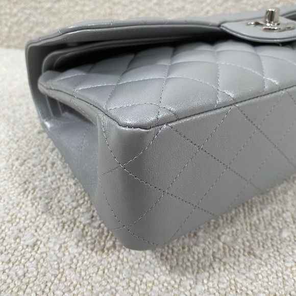 Authentic Chanel Classic Flap Bag Silver Lambskin Bag Medium - Picture 11 of 14